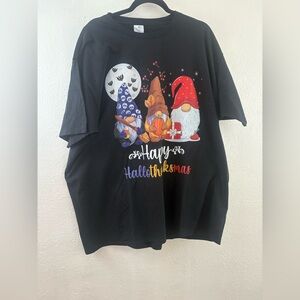 Port & Co Halloween Thanksgiving Christmas Happy HalloThanksMas Gnomes TShirt 3X